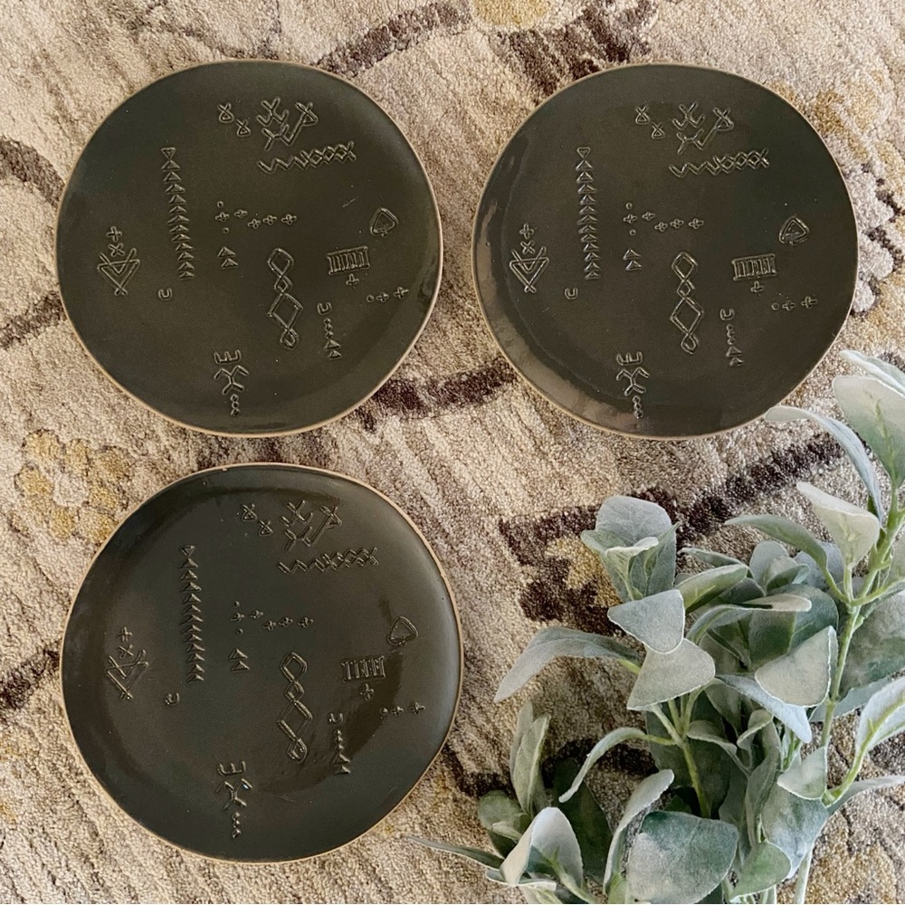 Set of 3 SW Stamped Glazed Stoneware Small Plates by Fringe Marks, 8" Round